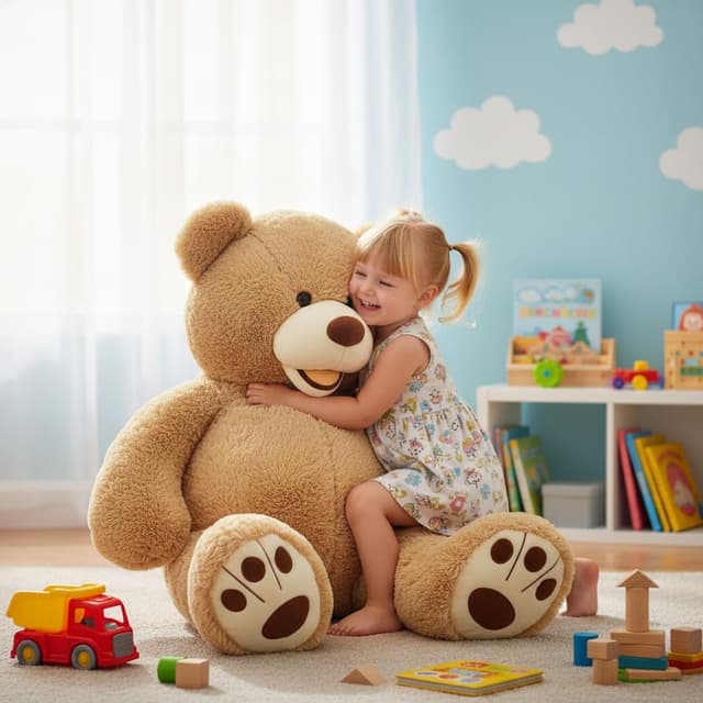 Detalle de MorisMos Smiling Giant Teddy Bear (39 inch) – Light Brown Plush Big-Size Stuffed Animal