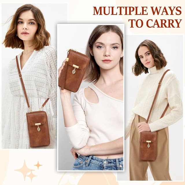 Thumbnail 6 de VOBUKE Handytasche mit Geldbörse und RFID-Schutz – Umhängetasche aus Leder mit Kartenfächern