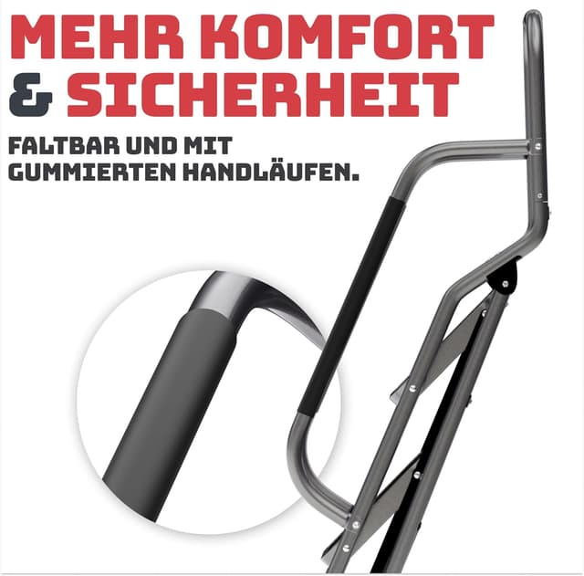 Detalle de Sicherheitsleiter 4 Stufen klappbar mit Handlauf – Trittleiter TÜV Rheinland (SM1042), anthrazit, bis 150 kg