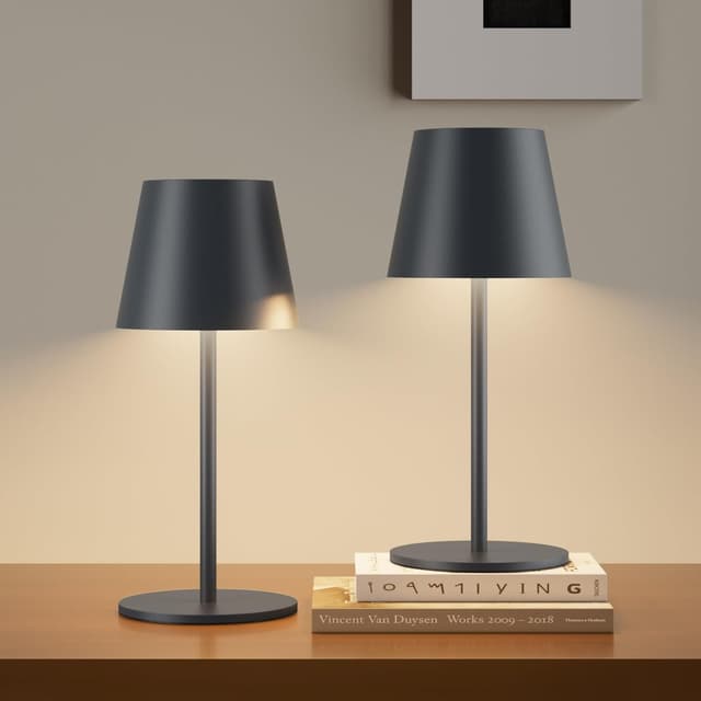 Detalle de lundwa dimmbare Akku-Tischleuchten (2er-Set) 26 cm, 5000 mAh, 3 W, 3000 K, IP54 – Anthrazit
