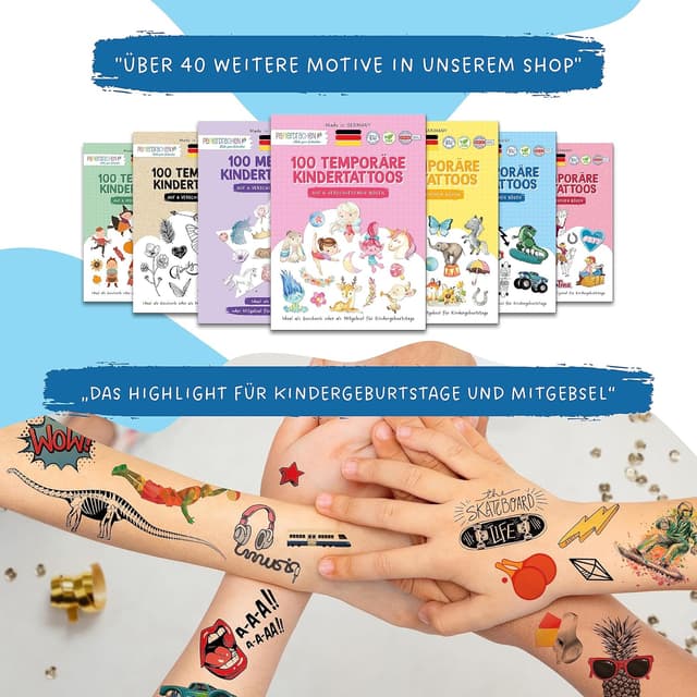 Detalle de Papierdrachen 100 Papierdrachen Hautfreundliche Kindertattoos zum Aufkleben (vegan, geprüft) – 6 Bögen