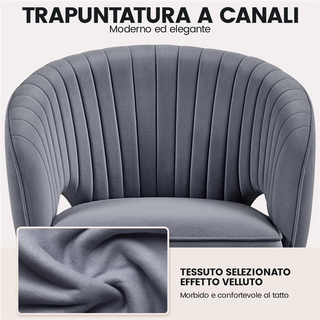 Thumbnail 6 de Yaheetech Poltrona Ufficio Ergonomica Velluto Grigio