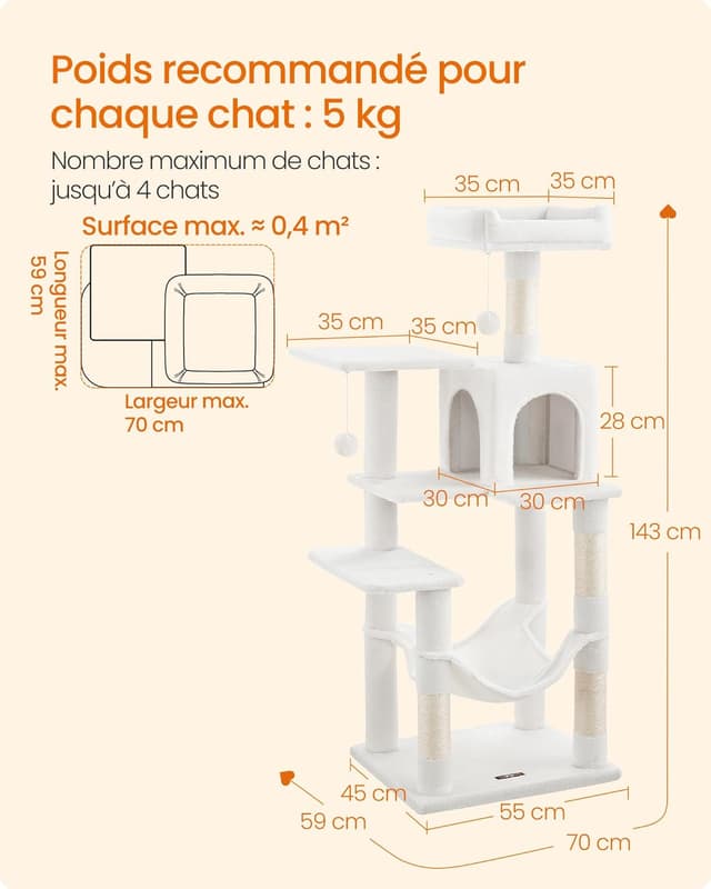 Thumbnail 6 de Feandrea PCT161T01 Arbre à chat 143 cm