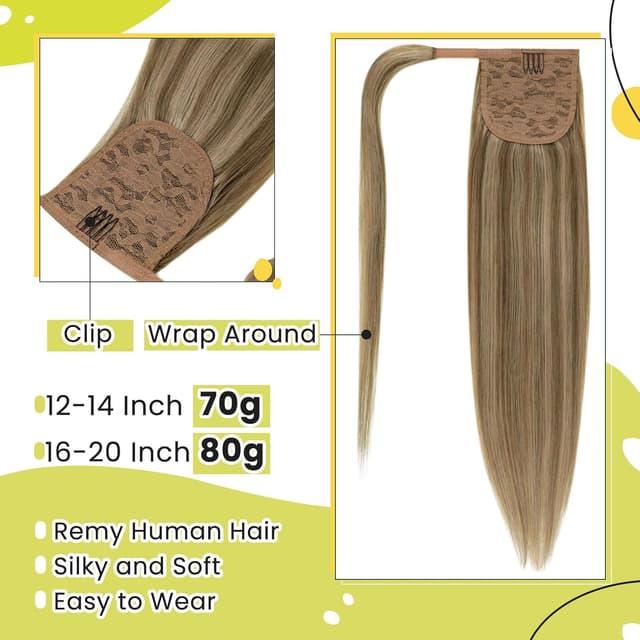 Detalle 2 de RUNATURE Postiche Queue de Cheval Blond Doré 50 cm en cheveux humains #10P16