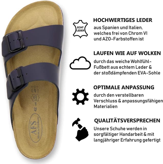 Detalle de AFS-Schuhe Herren-Pantoletten aus Leder mit verstellbarer Schnalle – Komfort für Alltag & Arbeit, Größen 36–50 (Made in Germany)