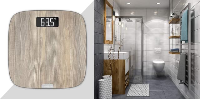 Detalle de Rowenta BS1600 Origin bilancia pesapersone digitale ultra sottile effetto legno fino a 160 kg