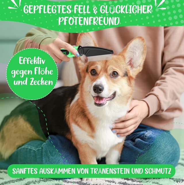 Detalle 2 de Golden Pets Flohkamm mit rotierenden Zinken – Läuse-, Floh- und Staubkamm für Hunde & Katzen