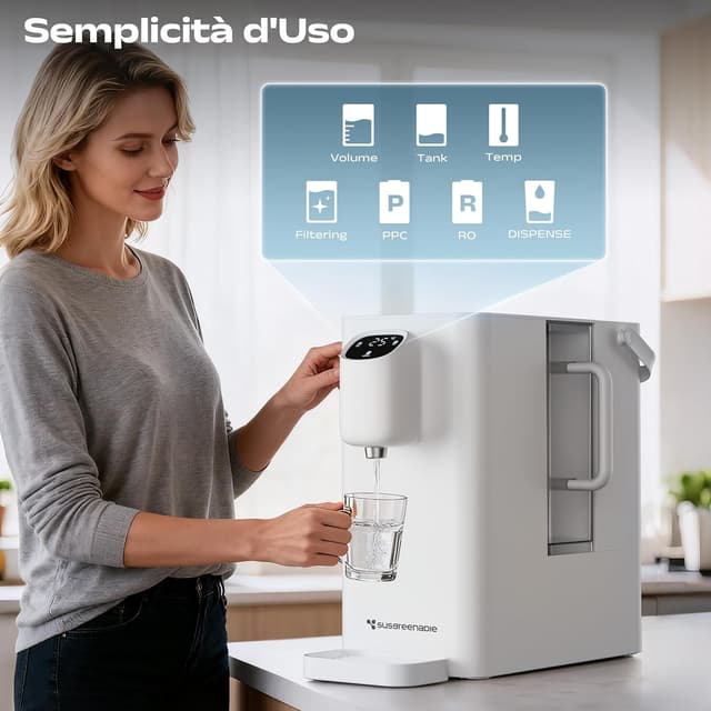 Detalle 2 de CIARRA X SusGreenable depuratore da tavolo a osmosi inversa con acqua calda istantanea in 3 secondi e display TDS