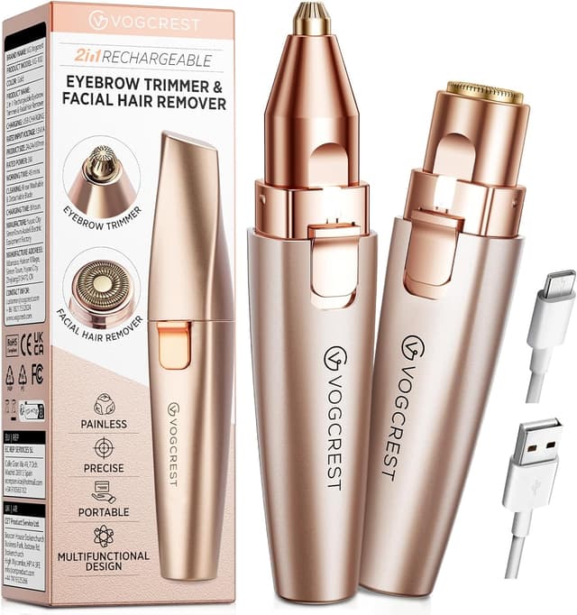 Detalle de VG VOGCREST 2-in-1 Rechargeable Facial & Eyebrow Hair Trimmer with LED Light (Rose Gold)