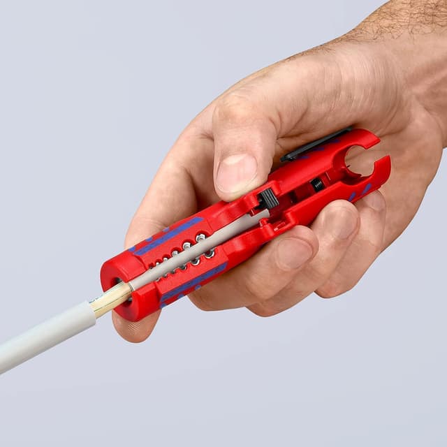 Detalle de KNIPEX Universal-Abmantelungswerkzeug in Blister, 125 mm – zum Abmanteln und Abisolieren von Kabeln