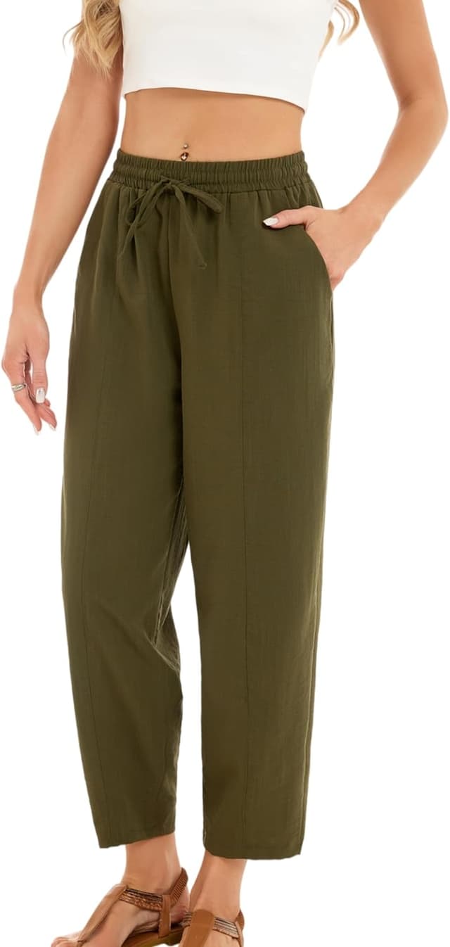 Detalle de Enjyam women’s cropped barrel-leg trousers (olive green, XXL)