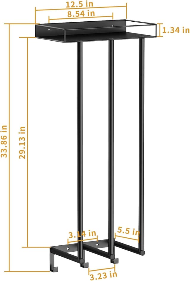 Detalle 2 de Ovicar Handtuchhalter für Badezimmer (Wandmontage) mit Metallregal und 3 Haken – schwarz