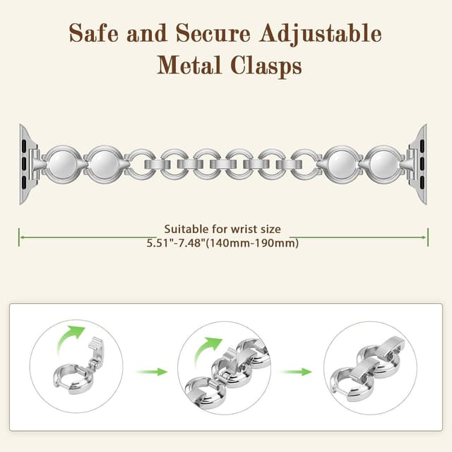 Detalle de Sixmoat Slim Strap (Silver) for Apple Watch 38mm–42mm – women’s dressy metal bracelet