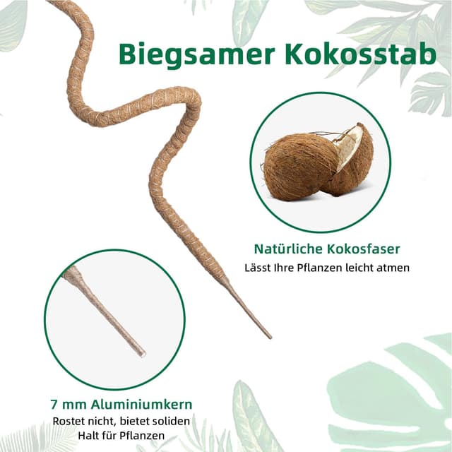 Detalle 2 de Mcbazel 160 cm Monstera Rankhilfe aus Kokosfaser mit Zubehör – Pflanzenstütze für Kletterpflanzen im Innenbereich