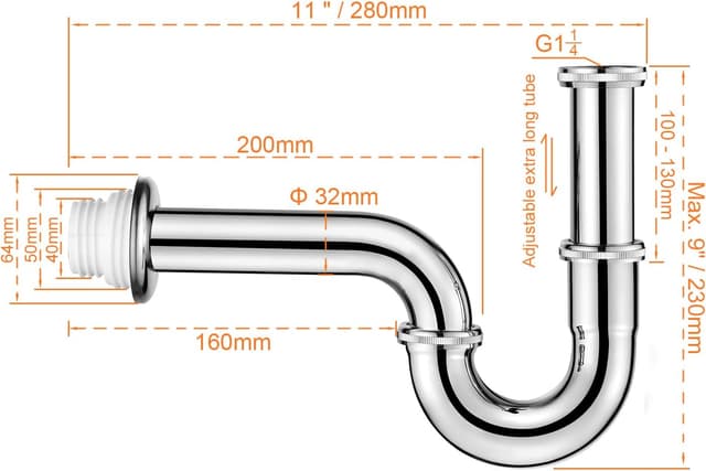 Detalle de Ibergrif sifone per lavabo in acciaio inox M20506 (1 1/4" x 32 mm) con guarnizioni in silicone e sistema anti-odore/anti-intasamento