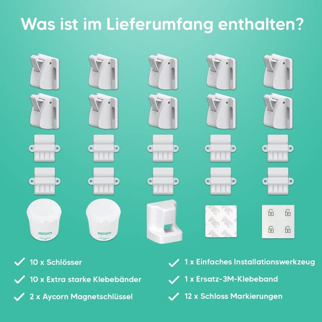 Thumbnail 6 de Aycorn magnetisches Schrankschloss für Kinder & Babys – 10 Schlösser, 2 Schlüssel, ohne Bohren