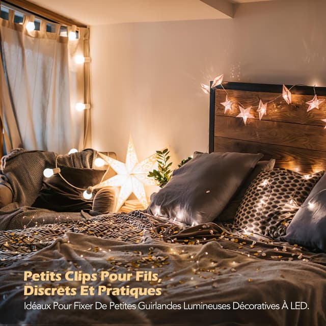 Detalle de AGPTEK lot de 60 clips de câbles adhésifs réglables pour organiser fils (bureaux, PC, voiture, maison) — blanc