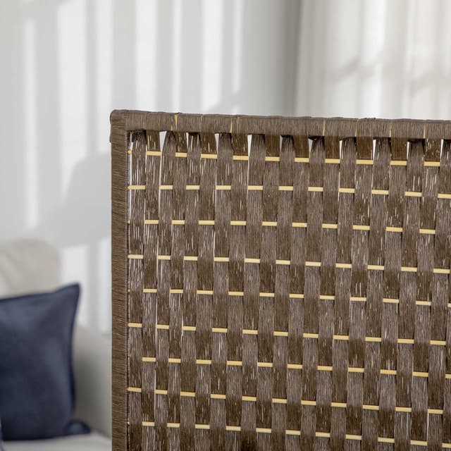 Detalle de HOMCOM Paravent intérieur à 4 panneaux avec 2 étagères (bois de pin, bambou, fibres de papier tressées)