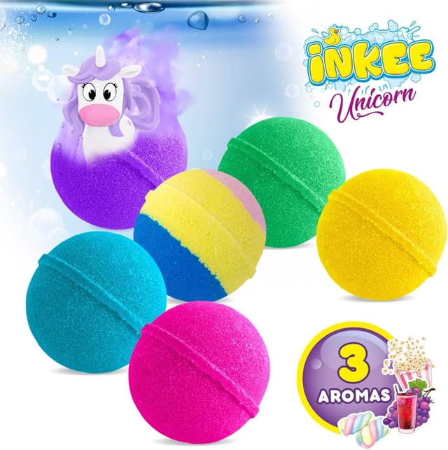 Detalle 2 de INKEE Geschenkbox Unicorn – Box mit 6 Badebomben für Kinder mit Überraschung
