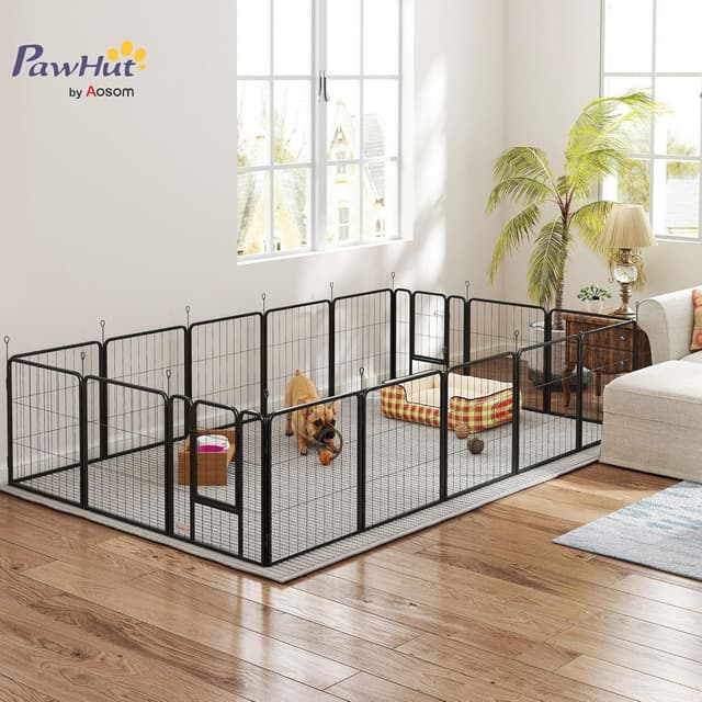 Detalle de PawHut parc pour chien pliable en acier 60H cm à 16 panneaux modulables avec 2 portes