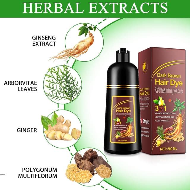 Detalle 2 de Dunkelbraunes Haarfärbeshampoo 3-in-1 zur Abdeckung grauer Haare (pflanzliche Haarfarbe)