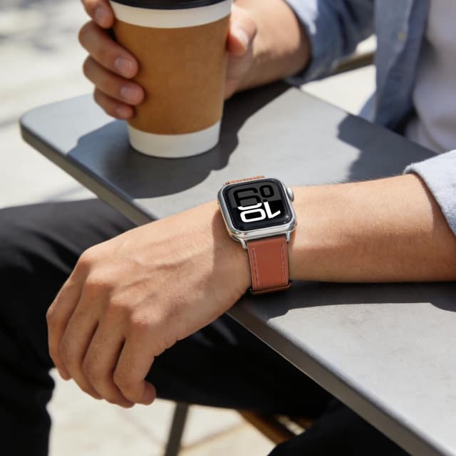 Detalle 2 de Bracelet en cuir pour Apple Watch SE (3) 40 mm / Series 11-10 42 mm – cuir grain litchi, boucle métal de sécurité