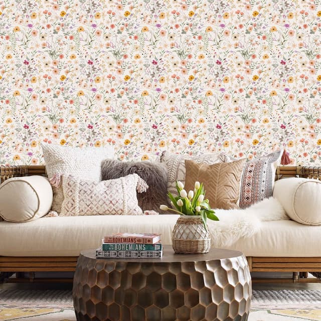 Thumbnail 6 de ANHUIB Blumen Tapete zum Selbstkleb en im Boho-Aquarell-Stil (44 x 300 cm) – Vinyl, abnehmbar, wasserdicht