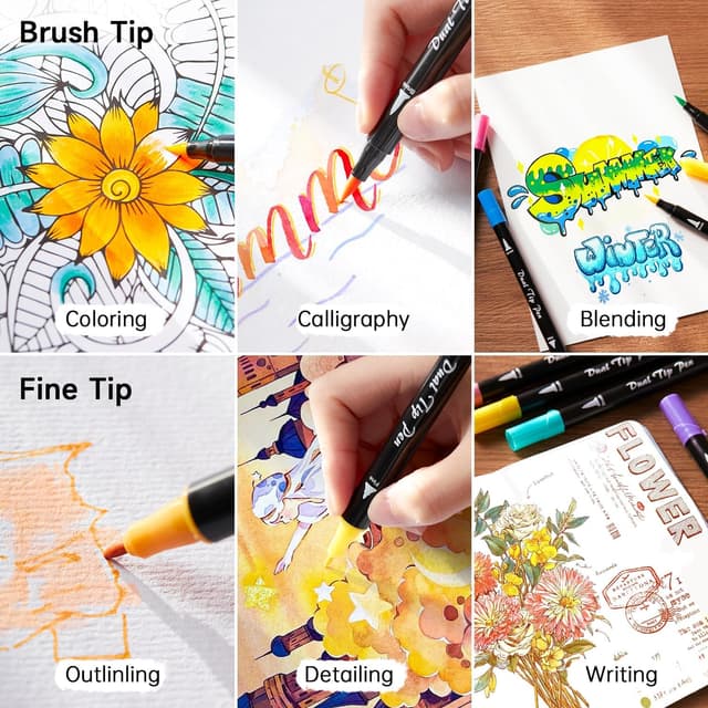 Detalle de Shuttle Art Pastel Brush Pens (56 colours) – Dual tip brush markers with fineliner for colouring, sketching and journaling