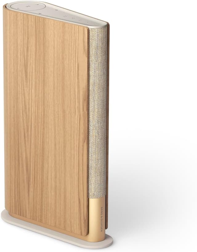 Detalle de Bang & Olufsen Beosound Emerge – schlanker WLAN- und Bluetooth-Regallautsprecher in Gold