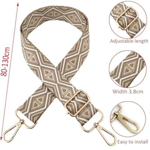 Detalle 2 de Keriocusi correa de hombro ajustable beige caqui (80-130 cm) ancho 3,9 cm con hebilla dorada