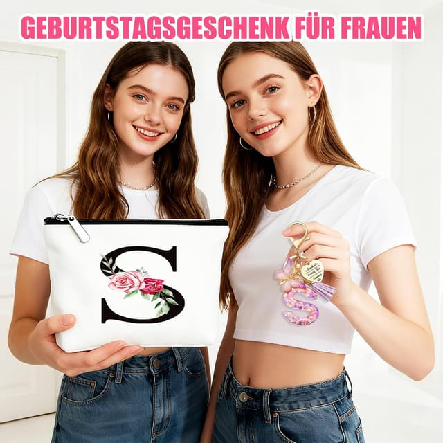 Detalle de TUZELIYA personalisierte Kosmetiktasche mit Buchstaben-Anhänger (S) – Geschenkidee für Frauen, Mütter & Brautjungfern