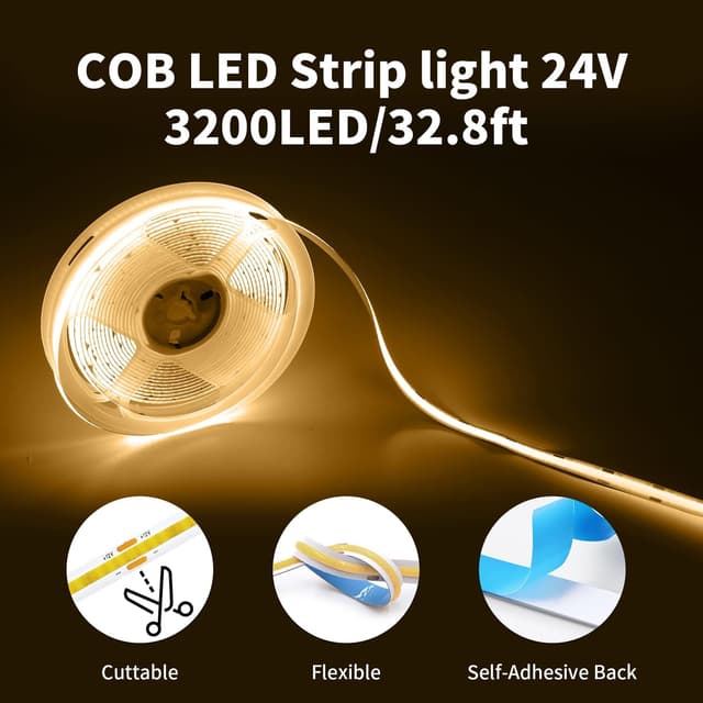 Detalle 2 de ShineBurky COB 24V Tira LED 10m Blanco Cálido