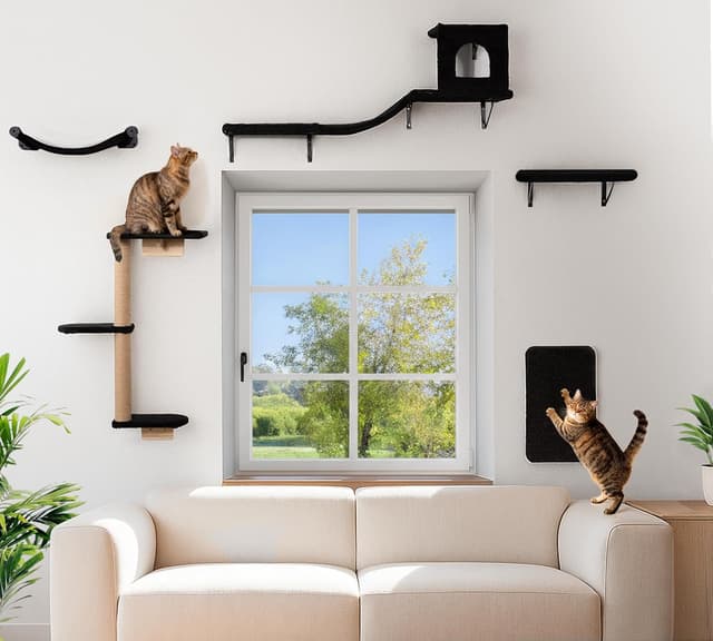 Thumbnail 6 de PELUMOZ Kletterwand Katzen 5-in-1 Set – Wand-Katzenmöbel mit Hängematte, Haus, Brücke & Kratzflächen