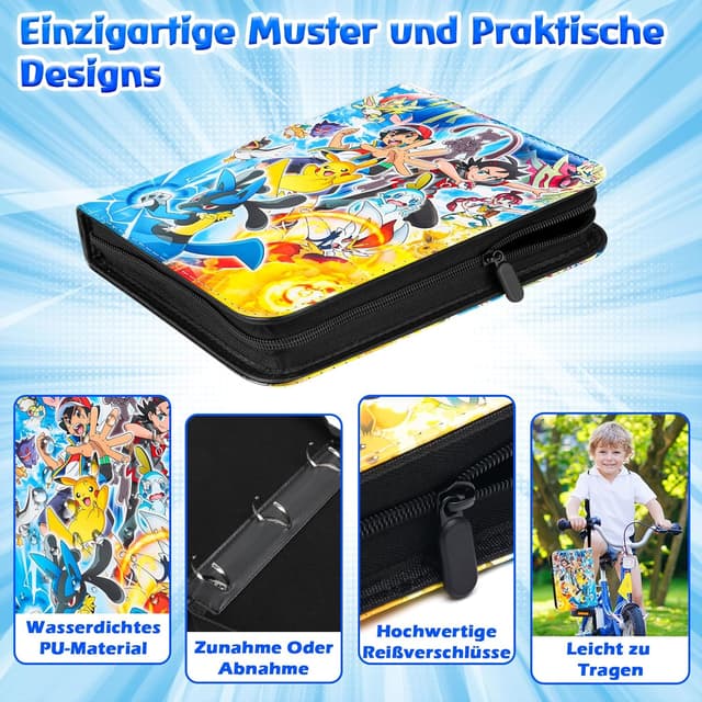 Detalle 2 de Jntmakun Sammelalbum für Pokémon Karten (S400) – 50 Seiten, 400 Karten, wasserabweisendes PU