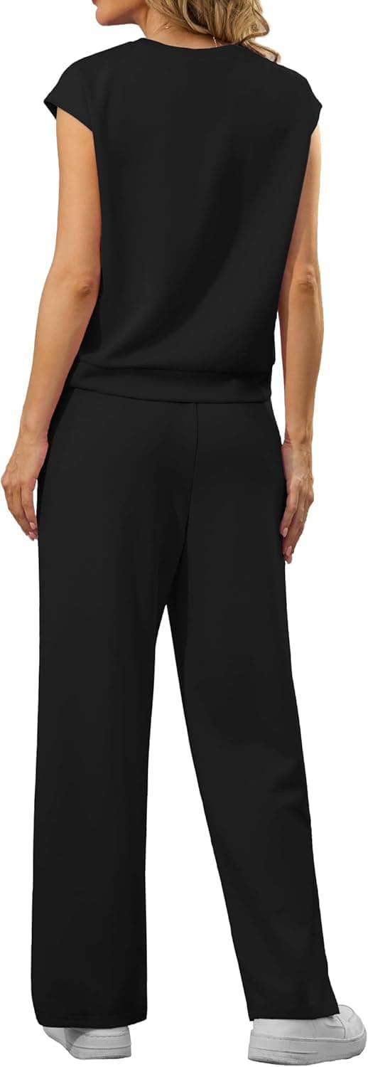 Detalle de GRECERELLE women’s two-piece summer lounge tracksuit set (short sleeve top & jogging bottoms)