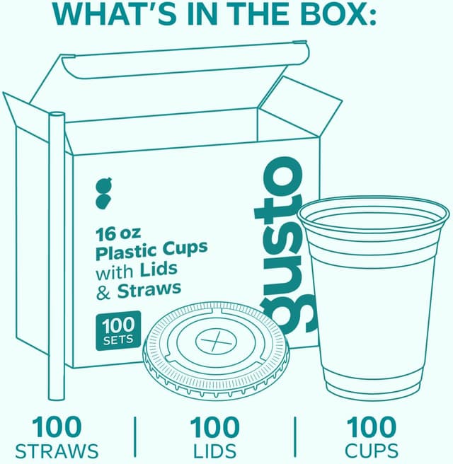 Thumbnail 6 de GUSTO 16 oz Clear Plastic Cups 100 Sets 🥤