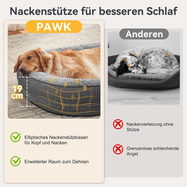 Detalle de Pawk Orthopädisches Hundebett XL Memory Foam für große Hunde