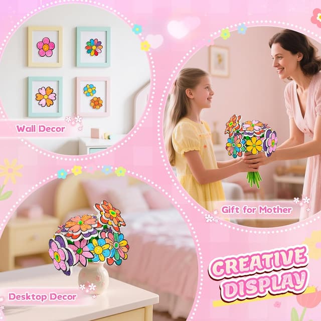 Detalle de Gifts for 5–10 Year Old Girls DIY Flower Bouquet Art & Craft Drawing Kit (3D puffy paint activity set)