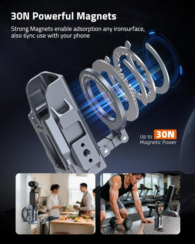 Detalle de CAMOLO magnetischer Halteständer für DJI Osmo Pocket 3 – Aluminium-Schutzkäfig mit Cold-Shoe-Halterung