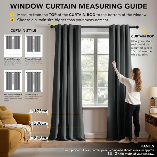 Detalle de Deconovo Thermal Insulated Blackout Door Curtains (1 Pair) – Eyelet Ready to Hang, Dark Grey