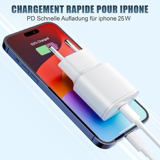 Detalle de 25W USB-C Ladegerät-Set (2er Pack) mit 2-m-Schnellladekabeln für iPhone & iPad