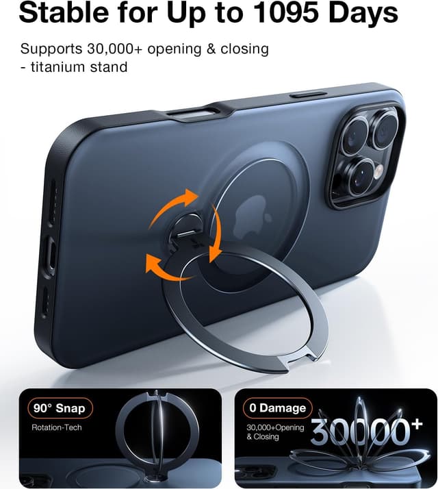 Detalle de Torras 360° Spin Magnetic Stand Case for iPhone 16 Pro Max (MagSafe) – 12FT shockproof, black