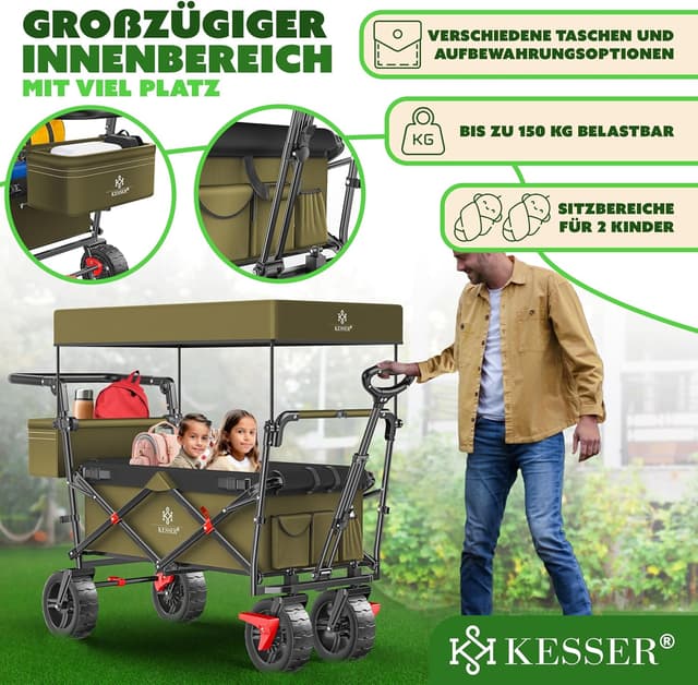 Detalle 2 de KESSER XXL Bollerwagen faltbar mit Dach GT9000 – klappbarer Handwagen bis 150 kg