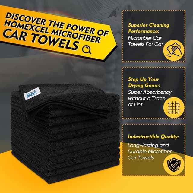 Detalle de HOMEXCEL Mikrofaser-Reinigungstücher (12er-Set) – streifenfrei, fusselfrei, ultra-saugfähig für Auto, Küche & Fenster