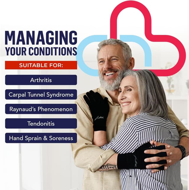 Detalle de Dr. Arthritis full length arthritis gloves with copper compression fabric and doctor-written handbook