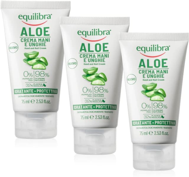 Detalle de Crema mani e unghie all’Aloe Vera 40% equilibra Corpo, Aloe Crema Mani e Unghie (3 x 75 ml)