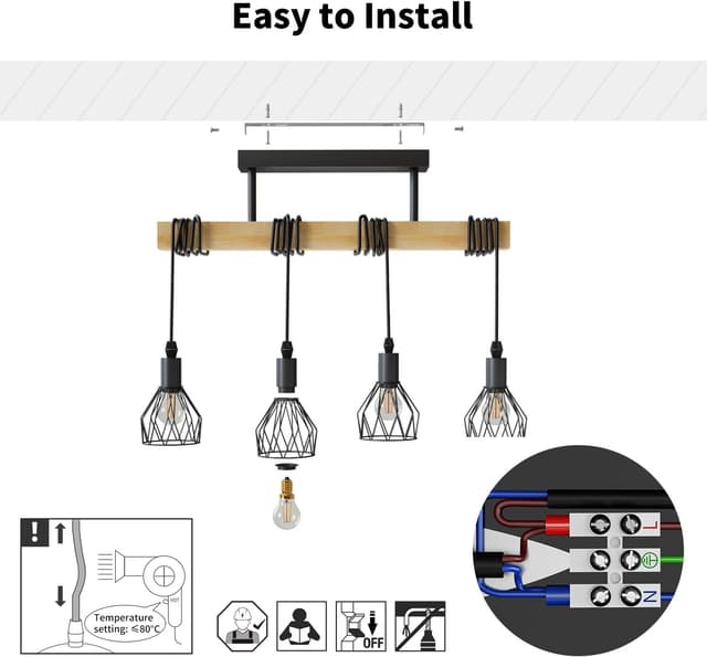 Detalle 1 de LVWIT Esstischlampe Hängend mit 4 Lampen