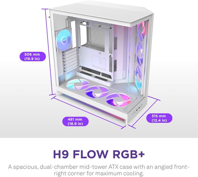 Detalle 2 de NZXT H9 Flow RGB+ ATX case with 7 RGB fans