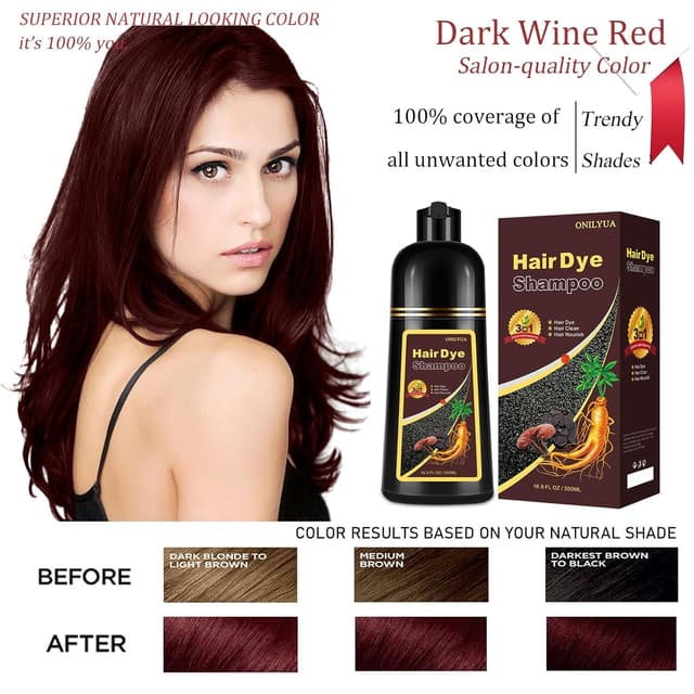 Detalle 2 de Dark Wine Red Hair Dye Shampoo — 100% Gray Coverage Color Shampoo (3-in-1) for Men & Women