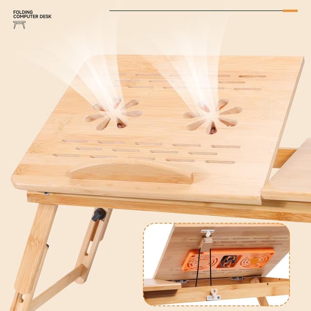 Thumbnail 4 de Adjustable Bamboo Laptop Desk with Cooling Fan